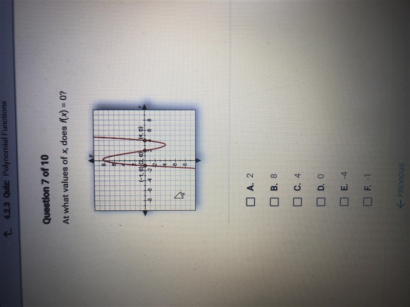 At What values of X, does FX equals zero?-example-1