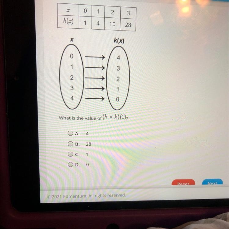 What is the value of value of (h o k)(1)?-example-1