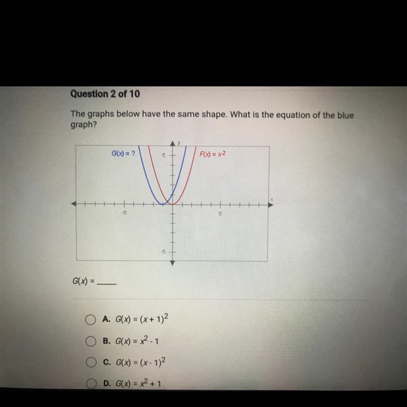 The graphs below have the same shape what is the equation of blue graph NEED HELP-example-1