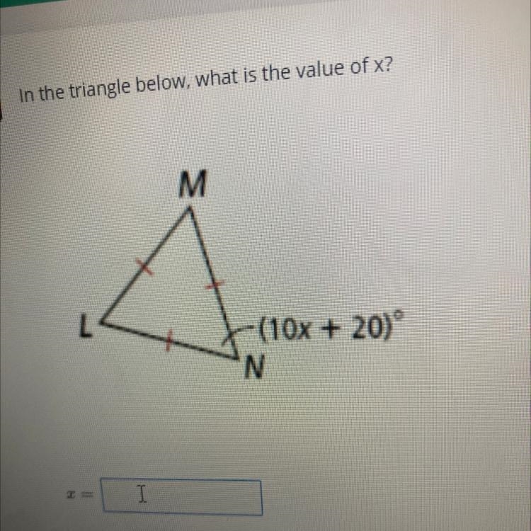 N the triangle below, what is the value of x?-example-1