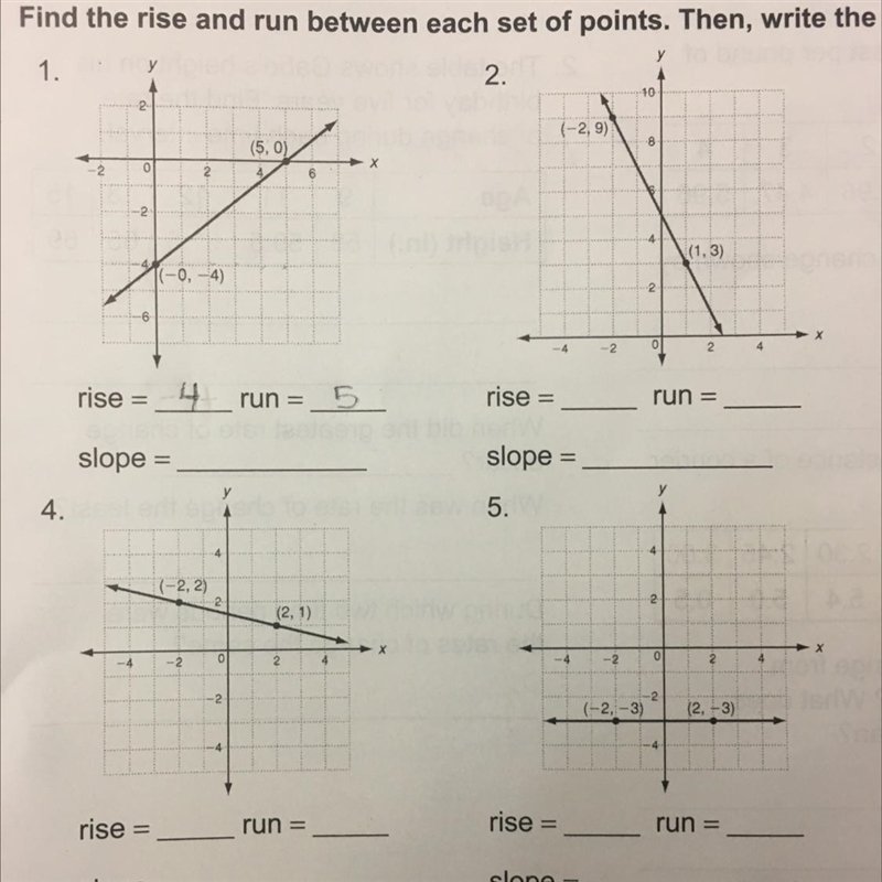 Find the rise and run between each set of points-example-1