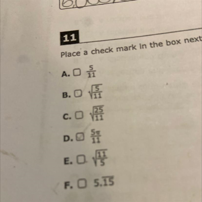 Place a check mark in the box next to each irrational number-example-1