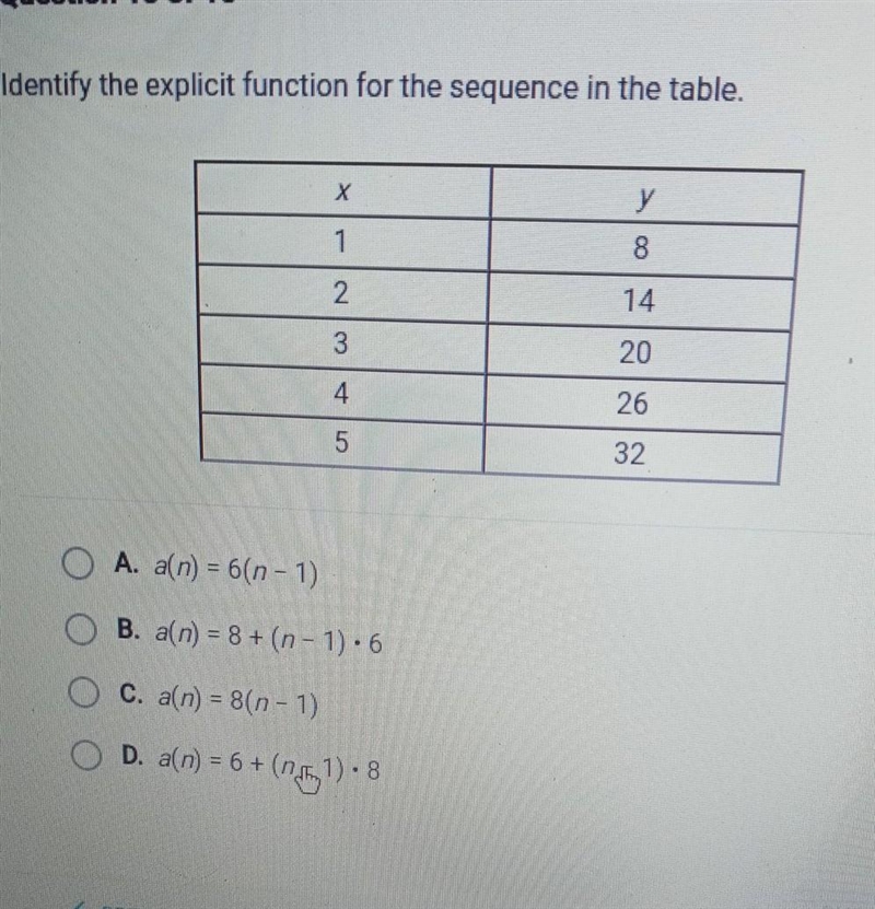 Indentify the explicit function for the sequence in the table ​-example-1