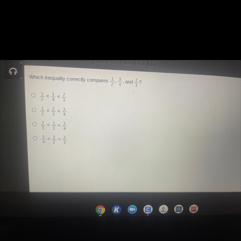 Which inequality correctly compares 1/2, 3/4, and 2/3?-example-1