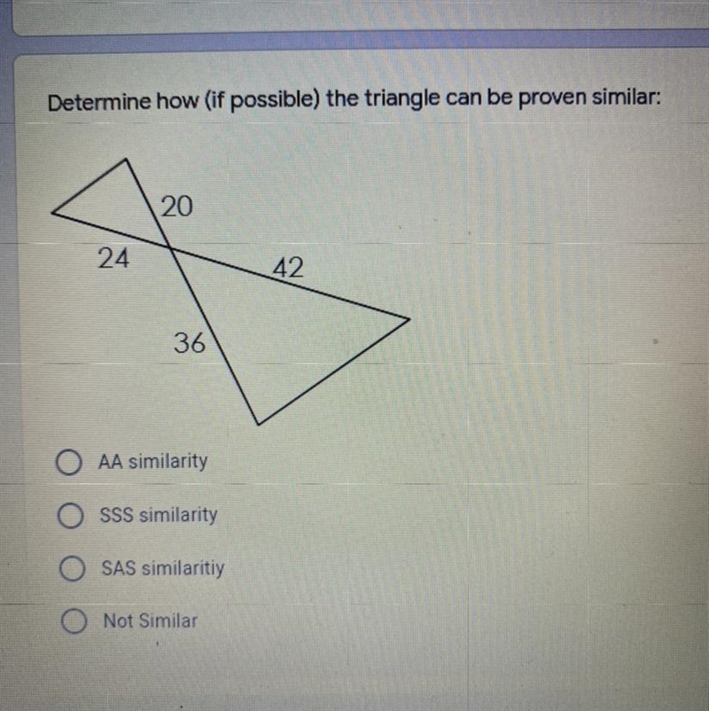 Determine how (if possible) the triangle can be proven similar:-example-1