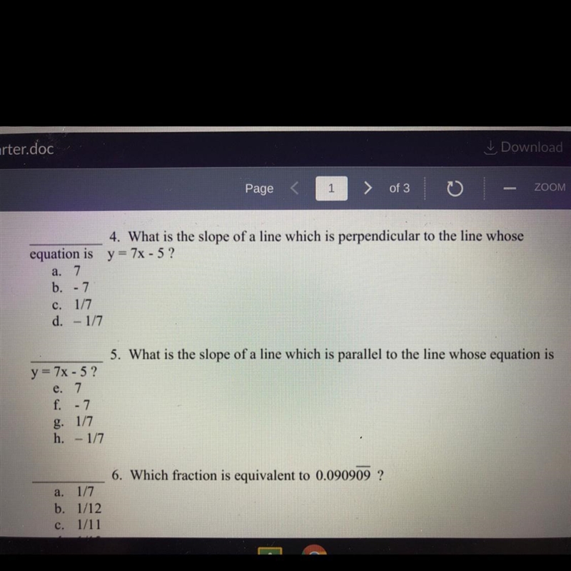 What is the slope of a line which is perpendicular to the line whose equation is y-example-1