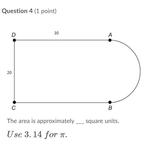 Help please The area is approximately ___ square units. Use 3.14 for π.-example-1