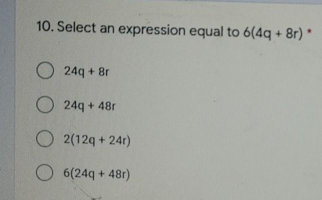 Select an expression equal to 6(4q + 8r)​-example-1