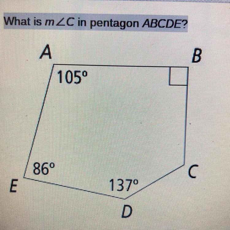 What is m А 105° 86° C E 137° D-example-1