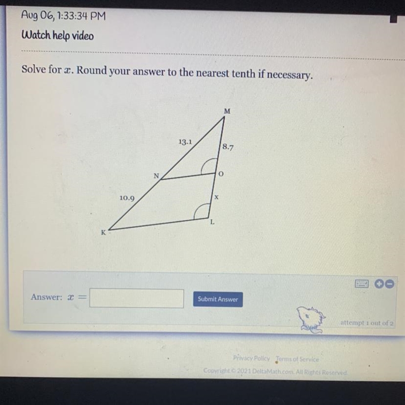 Solve for x. Round your answer to the nearest tenth if necessary. X=-example-1