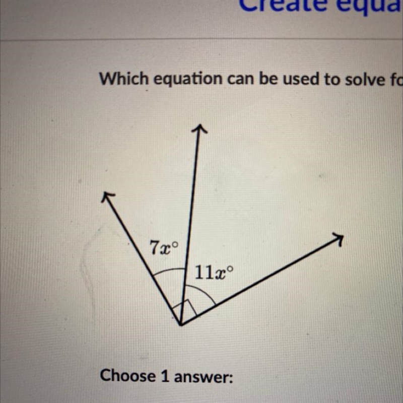 Which equation can be used to solve for 2 in the following diagram? 7xº 11x°-example-1