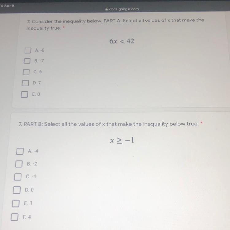 7. PART B: Select all the values of x that make the inequality below true. * x&gt-example-1