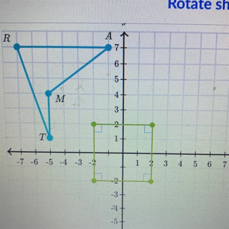 Quadrilateral TRAM is rotated -90 degrees about the origin. Draw the image of this-example-1