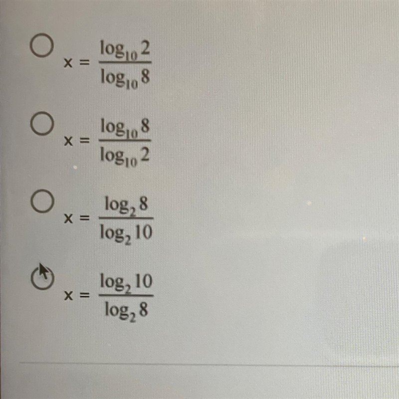 Given the exponential equation 2X = 8, what is the logarithmic form of the equation-example-1