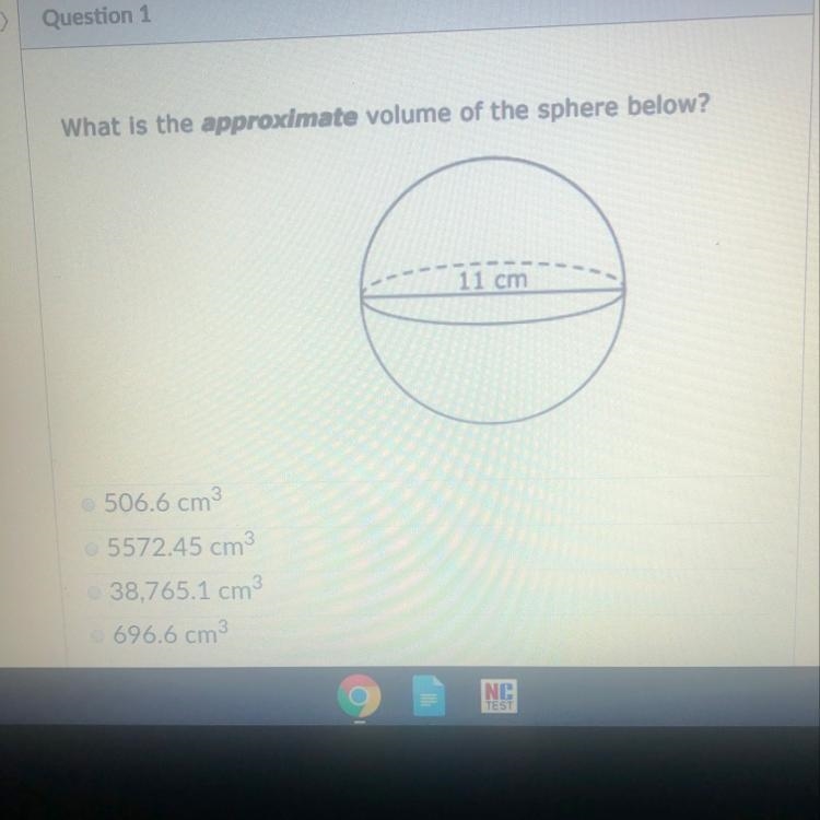 What is the approximate volume of the sphere below ?-example-1