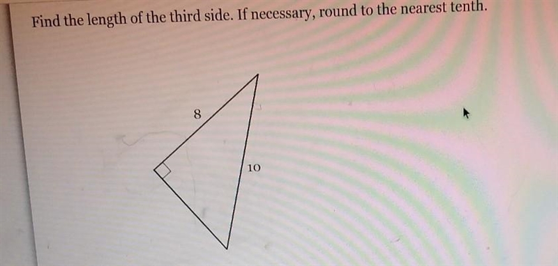 Find the length of the third side. If necessary, round to the nearest tenth. 8 10​-example-1