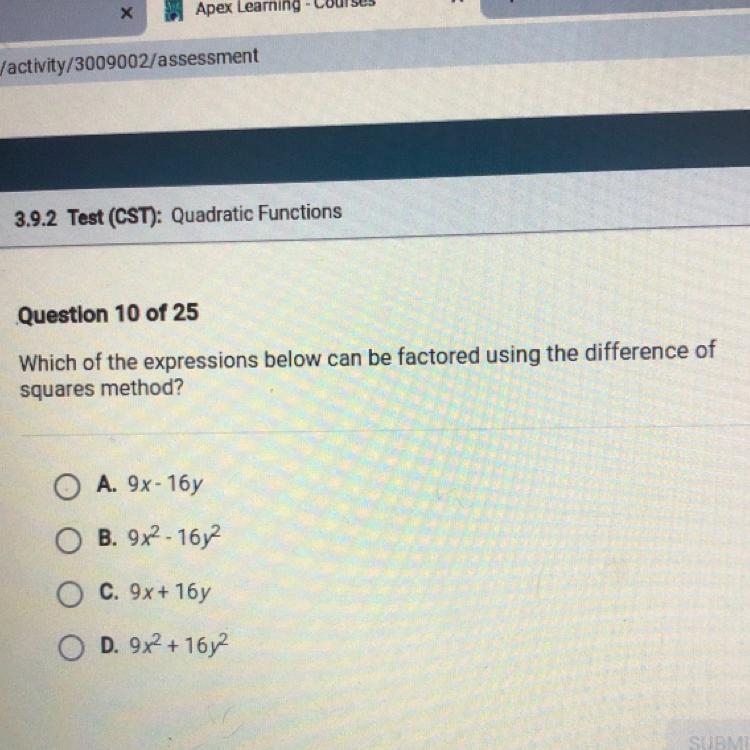 Which of the expressions below can be factored using the difference of squares method-example-1