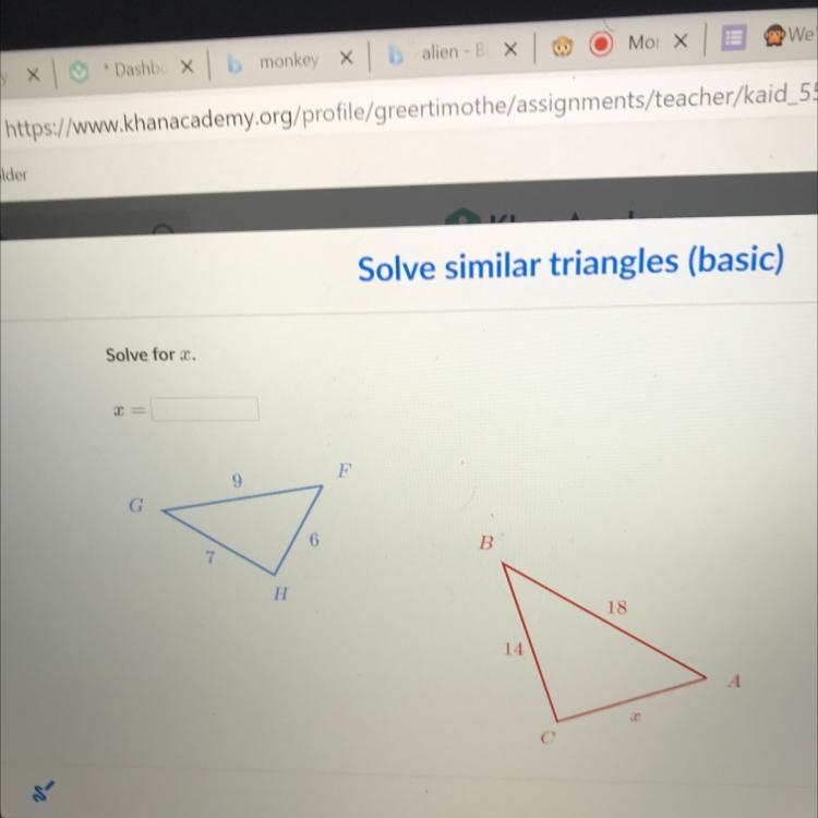 Triangle FGH is similar to triangle ABC- Sove for-example-1