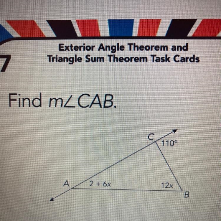 Find mZCAB. 110° А A 2 + 6x 12x B-example-1