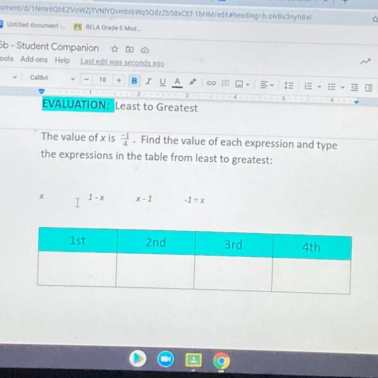 The value of x is 1. Find the value of each expression and type the expressions in-example-1