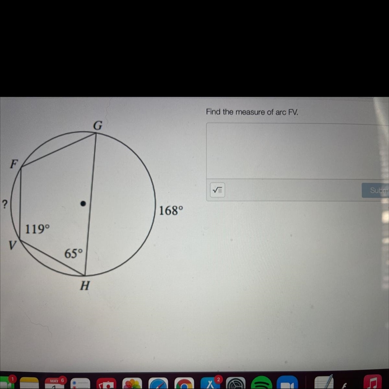 Find the measure of arc FV-example-1