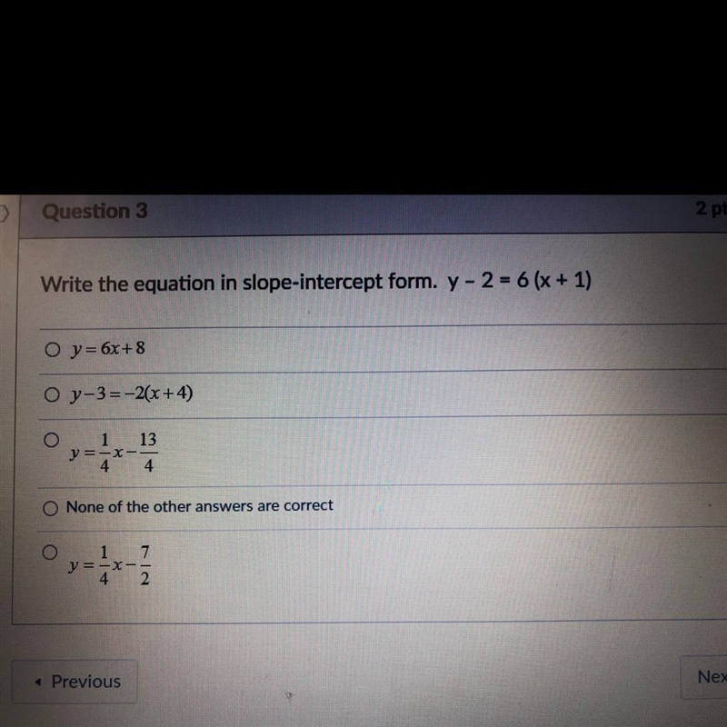 Write the equation in slope-intercept form. y-2=6(x+1)-example-1