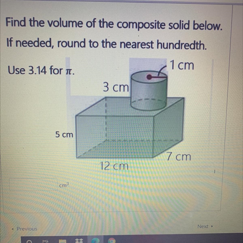 Find the volume of the composite solid below. If needed,round to the nearest hundredth-example-1