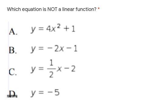 Which equation is NOT a linear? function-example-1