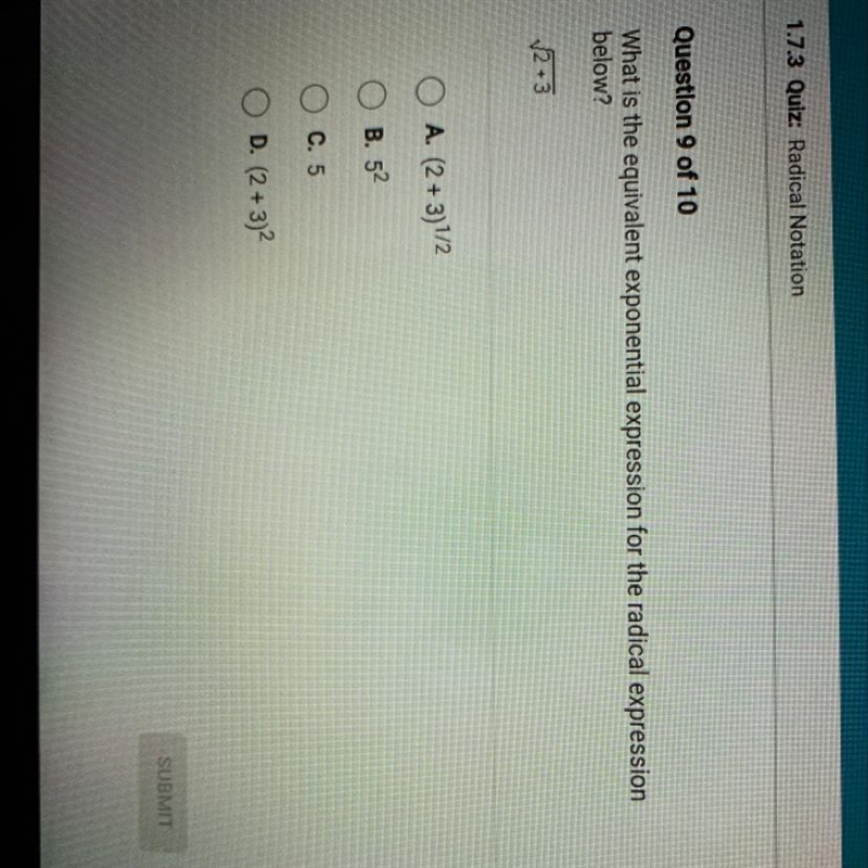 What is the equivalent exponential expression for the radical expression below help-example-1