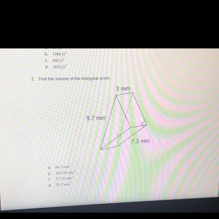 Find the volume of the triangular prism. Please explainnn-example-1