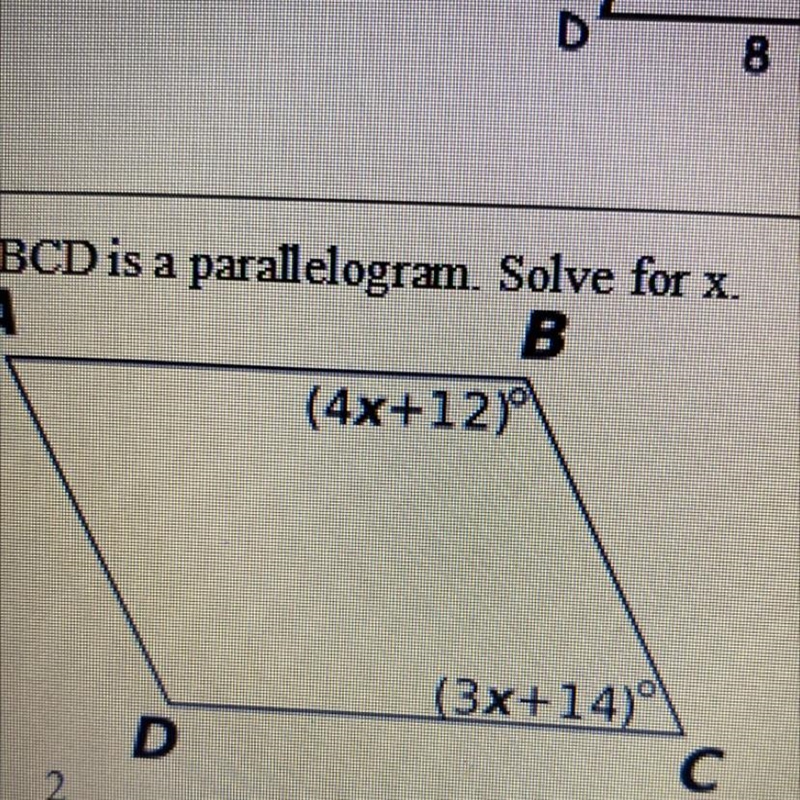 ABCD is a parallelogram. solve for x a) 2 b)22 c)24 d)48-example-1