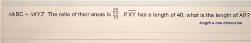 ABC ~ XYZ. The ratio of their areas is 25/16. If XY has a length of 40, what is the-example-1