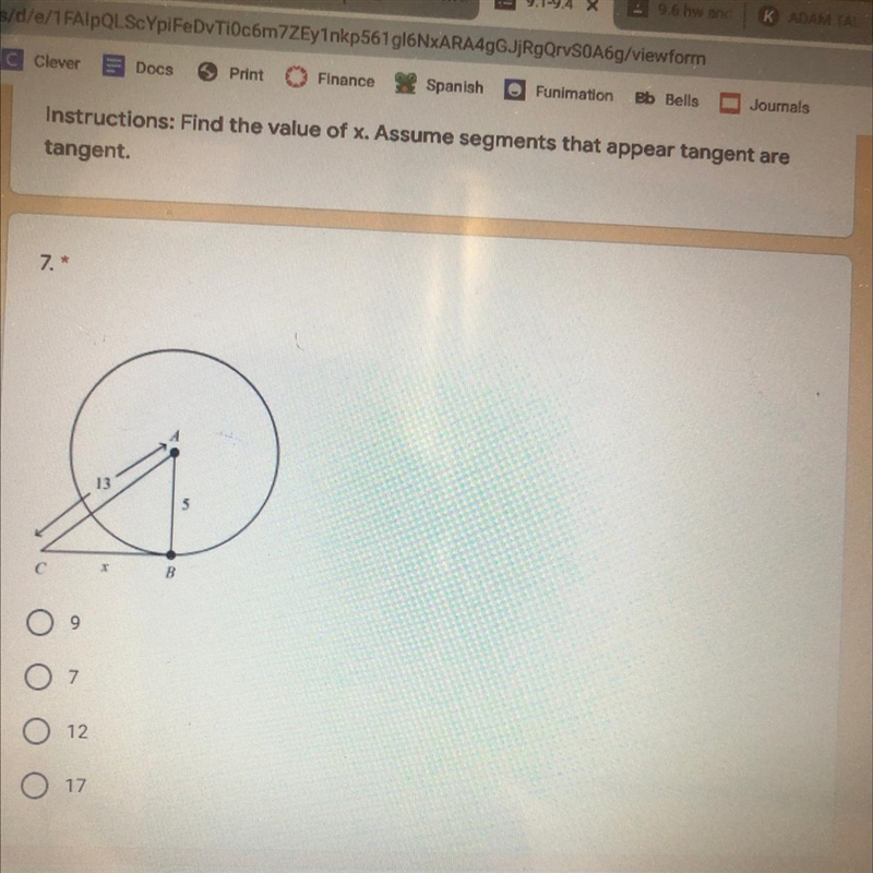 Find the value of x... assume segments that appear tangent are tangent.-example-1