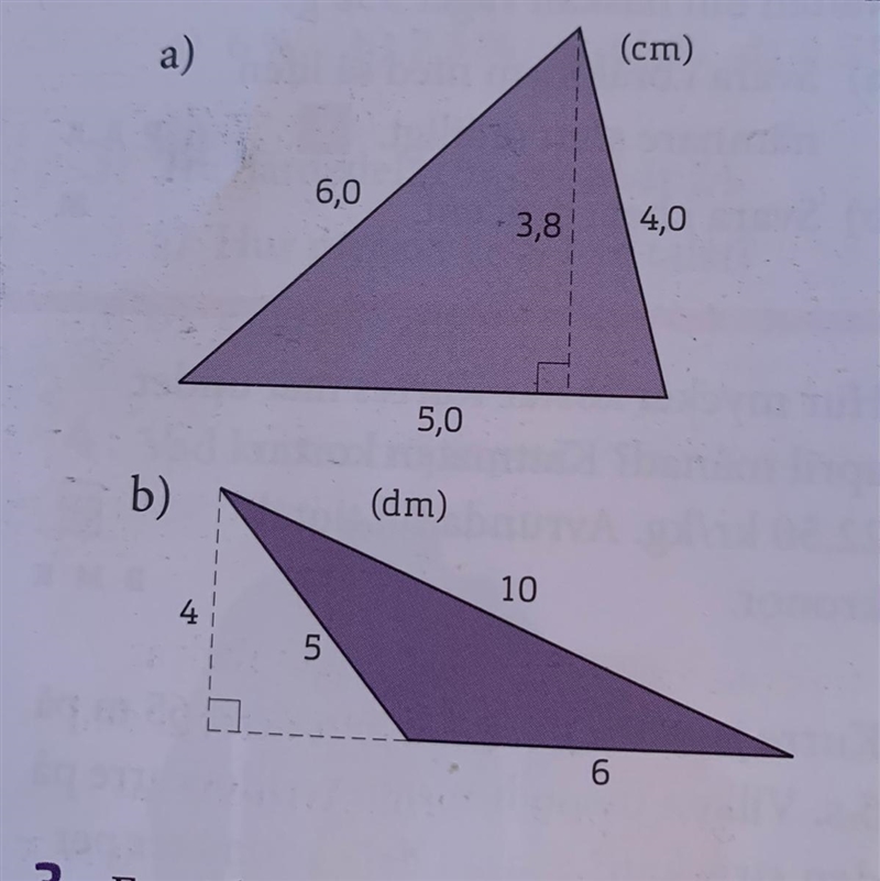 Calculate the circumference and area of ​​the triangles.-example-1