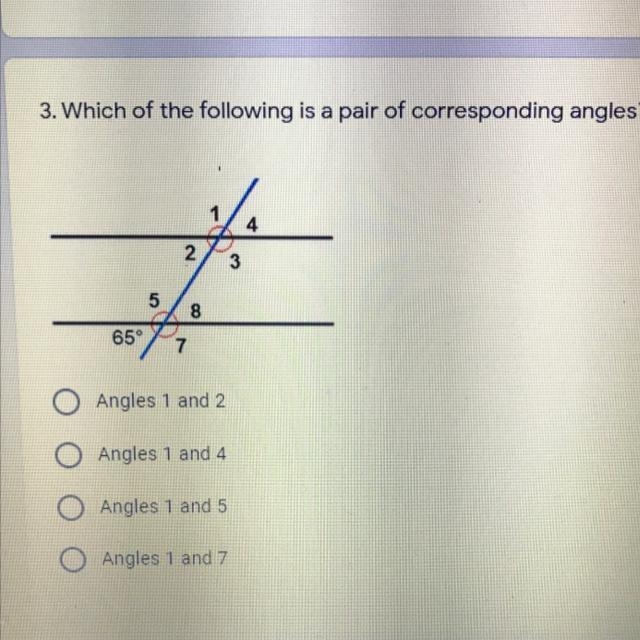 Which of the following is a pair of corresponding angles?-example-1