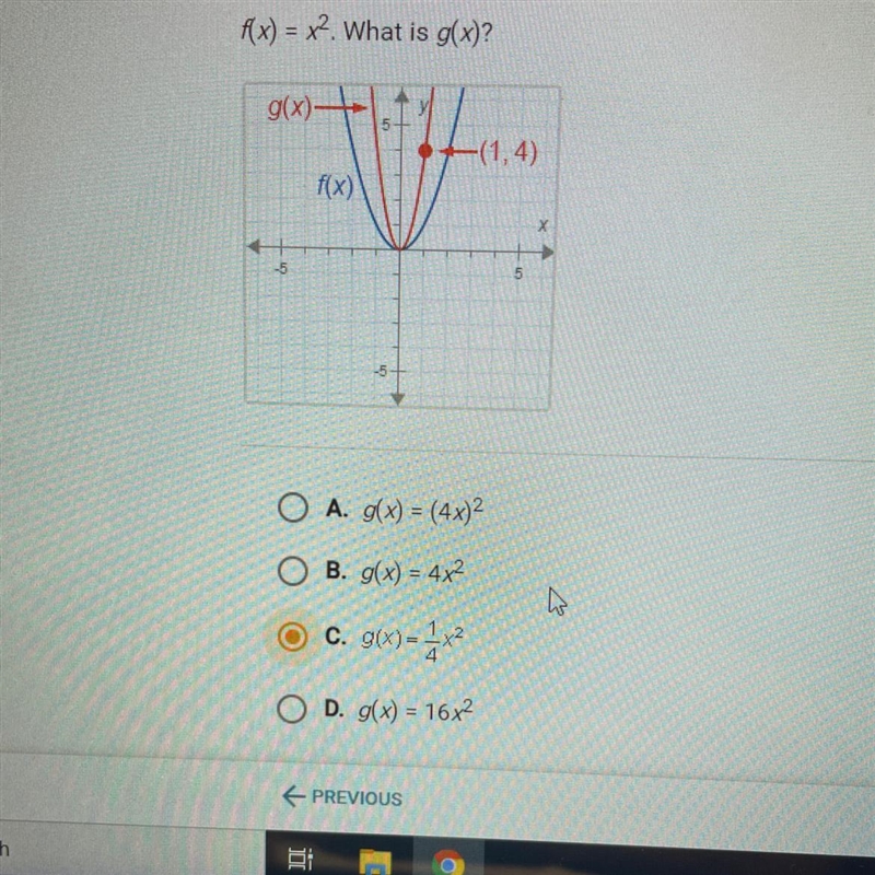 F(x) = x2. What is g(x)? g(x) 5 -(1,4) f(x) X -5 5 -5-example-1