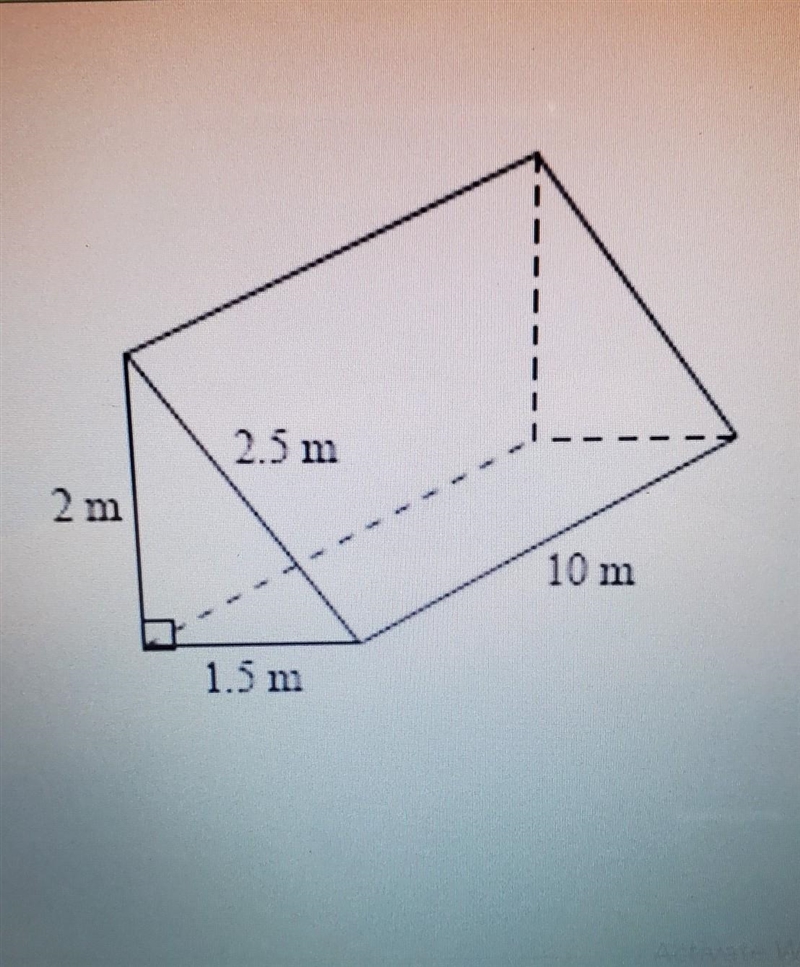 What is the total surface area of the triangular prism? Select one: O 60m² O 30m² O-example-1