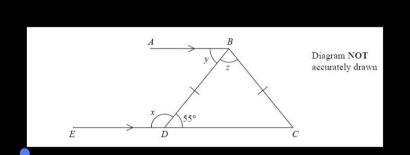 AB and EDC are parallel lines. BD = BC Angle BDC = 55° (a) (i) Work out the size of-example-1