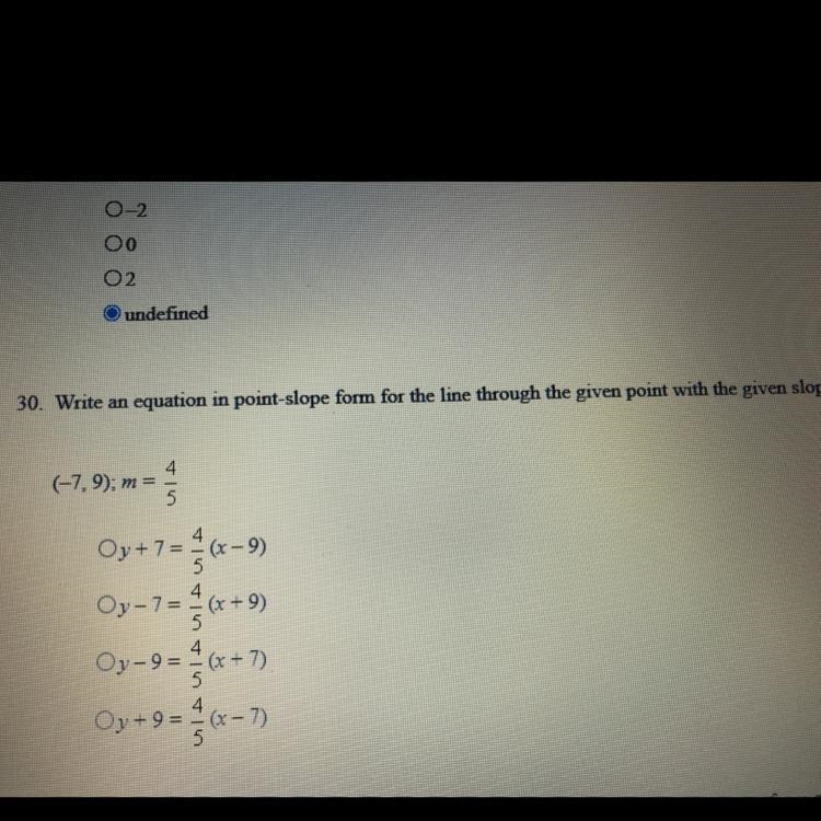 Write an equation in point-slope form for the line through the given point with the-example-1