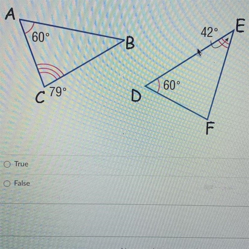 Dave said that these triangles are similar. Is it false or true?-example-1