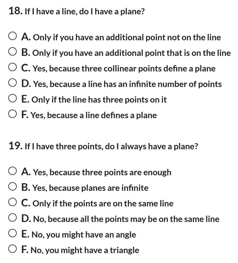 Two geometry questions in the attached photos - If I have a line, do I have a plane-example-1