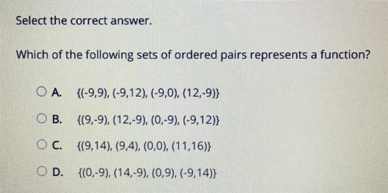 Select the correct answer. Which of the following sets of ordered pairs represent-example-1