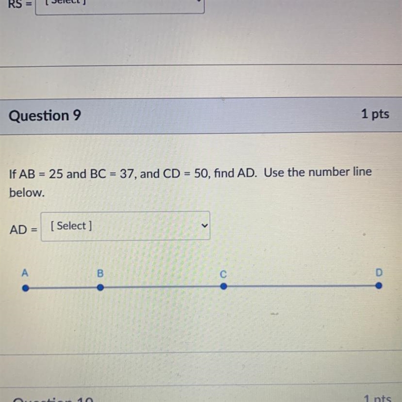 If AB =25 and BC=37, and CD=50, find AD. Use the number line below.-example-1