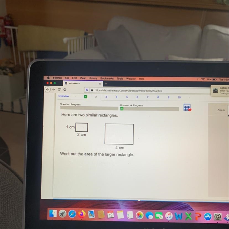 7 Overview Home Pro Question Progress Here are two similar rectangles, 1 cm 2 cm 4 cm-example-1
