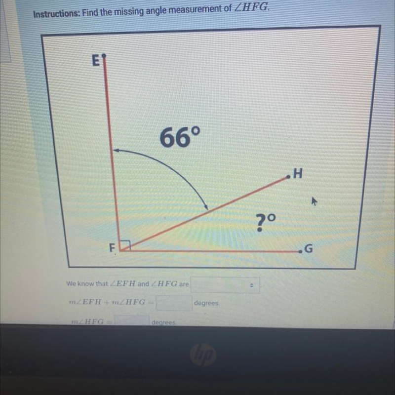 Find the missing angle measurements of HFG ? , fill in the boxes-example-1