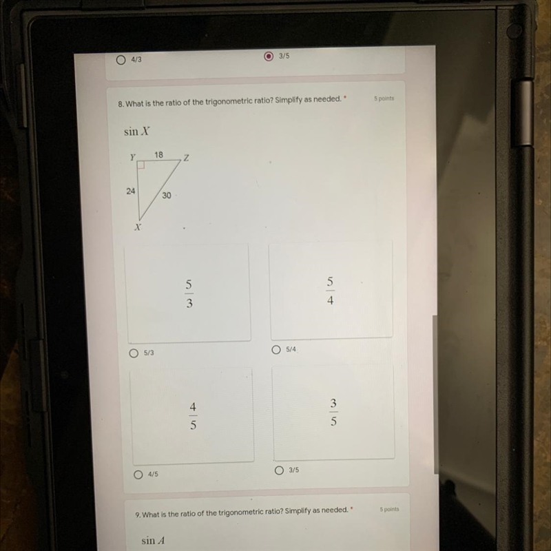 8. What is the ratio of the trigonometric ratio? Simplify as needed. Please help ASAP-example-1