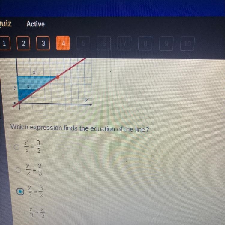 The graph shows a line and two similar triangles which expression finds the equation-example-1