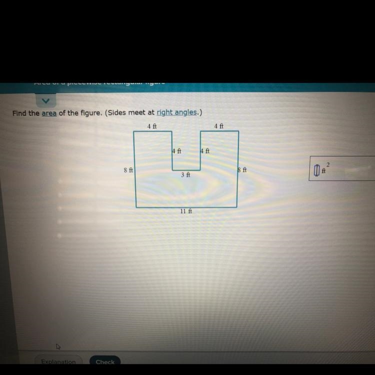 Find the area of the figure. Sides meet at right angles.-example-1