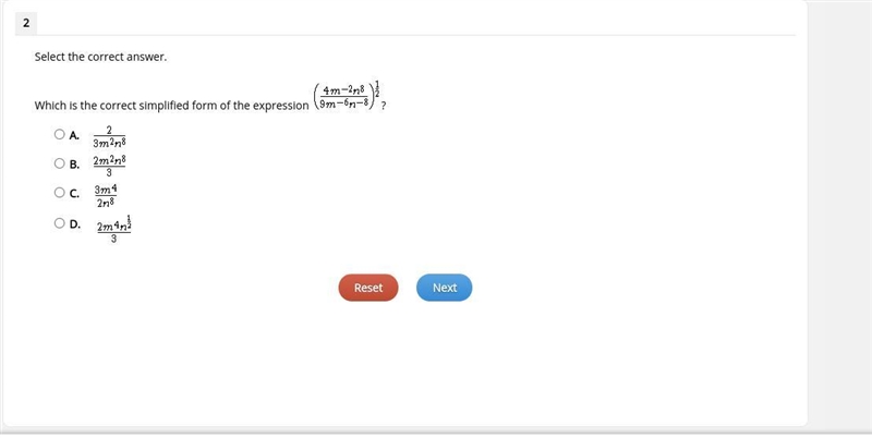 Select the correct answer. Which is the correct simplified form of the expression-example-1