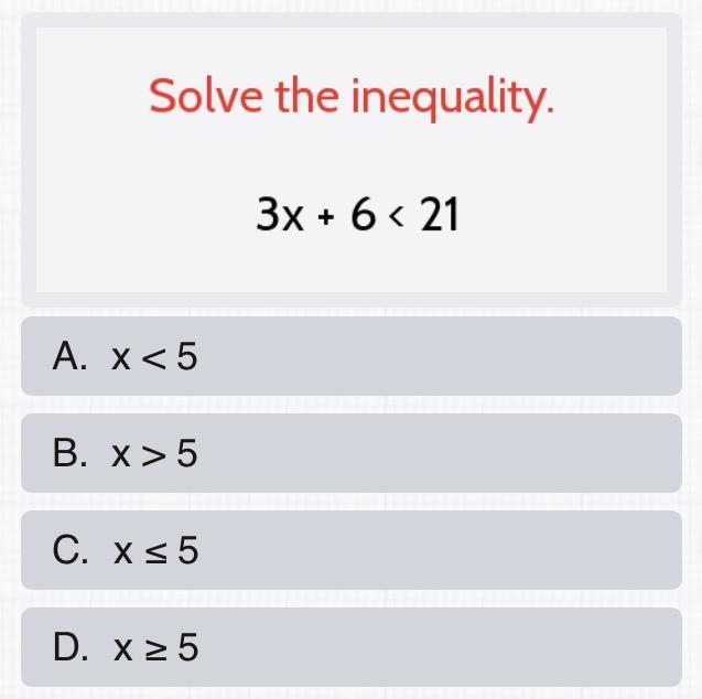 Solve the inequality. 3x + 6 <21-example-1